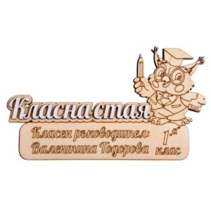 Табелка за вратата на класна стая с име на учителя и клас