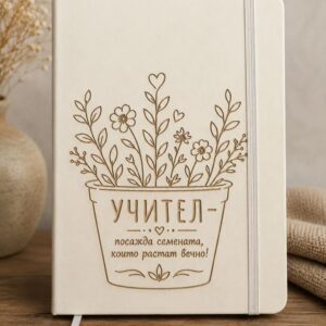 Тефтер за учител с надпис - „Учител - посажда семената, които растат вечно!"