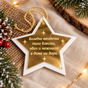 Коледна звезда с пожелание от огледален плексиглас